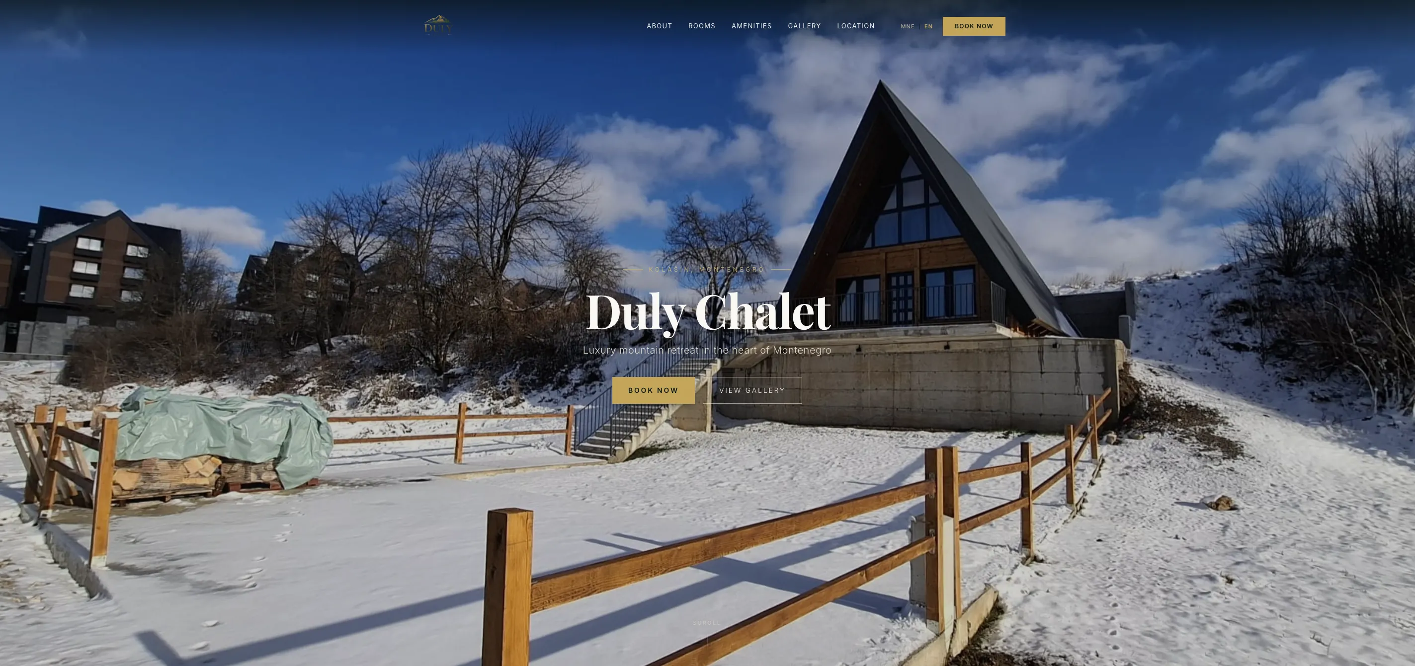 Duly Chalet — naslovna stranica premium turističkog sajta
